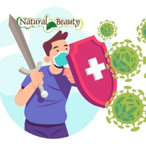 Ragazzo con spada e scudo che si difende dai virus